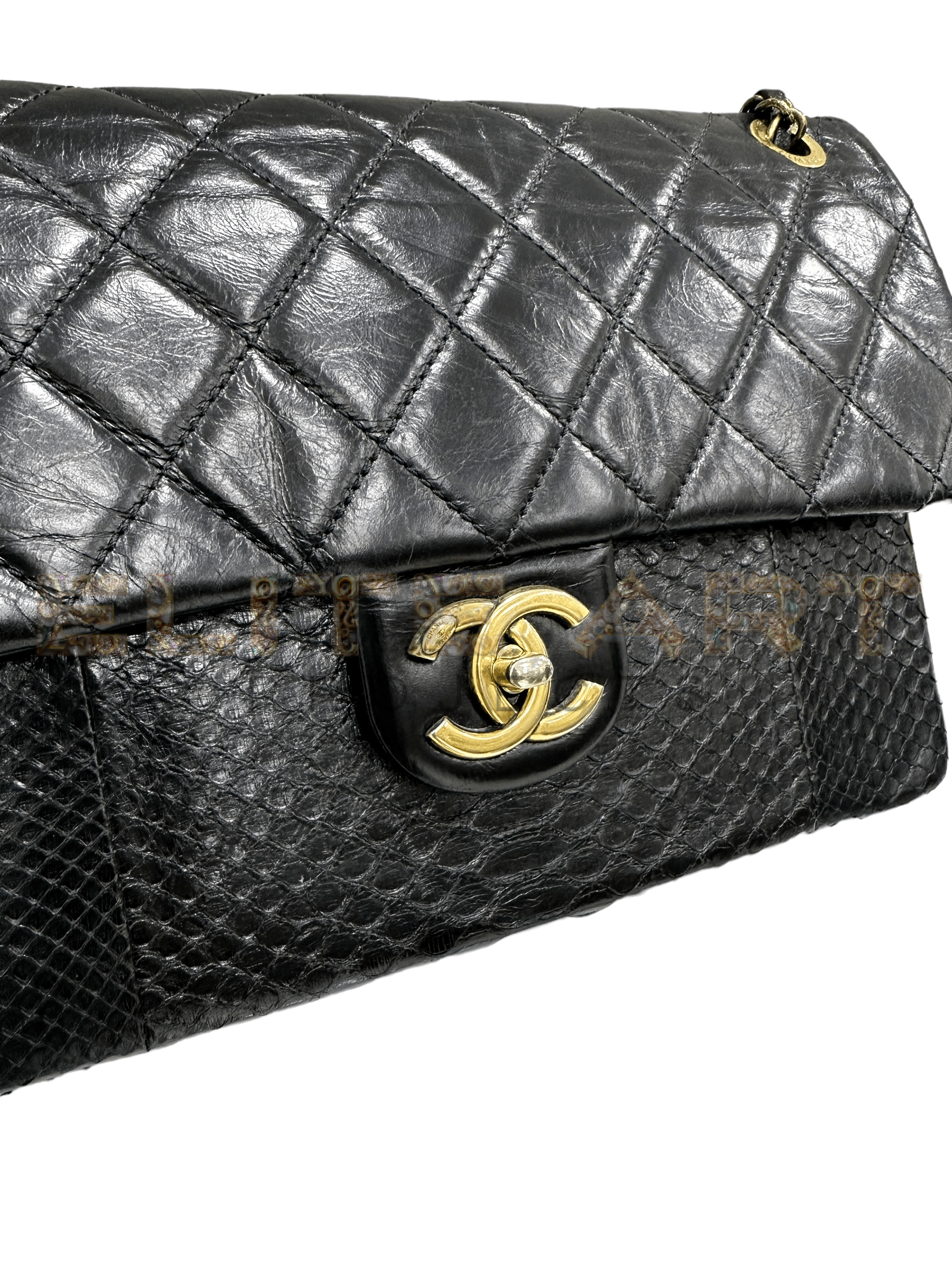 Chanel, Urban Mix, black leather, python inserts, gold-tone hardware, CC logo twist lock closure, burgundy fabric-lined interior, versatile wear, zip pocket, 2015/16 production, good condition, ELS Fashion TV, Elite Art Projects