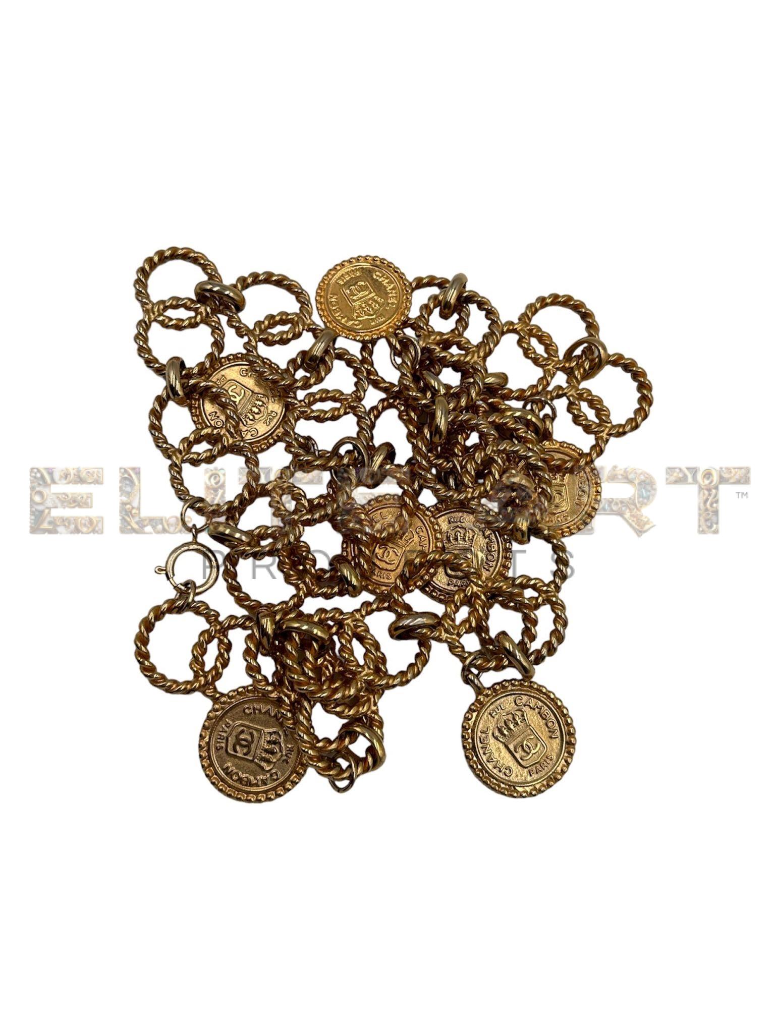 Chanel,necklace,gold-plated metal,coin charms,"CHANEL CAMBON" logo charms,100 cm length