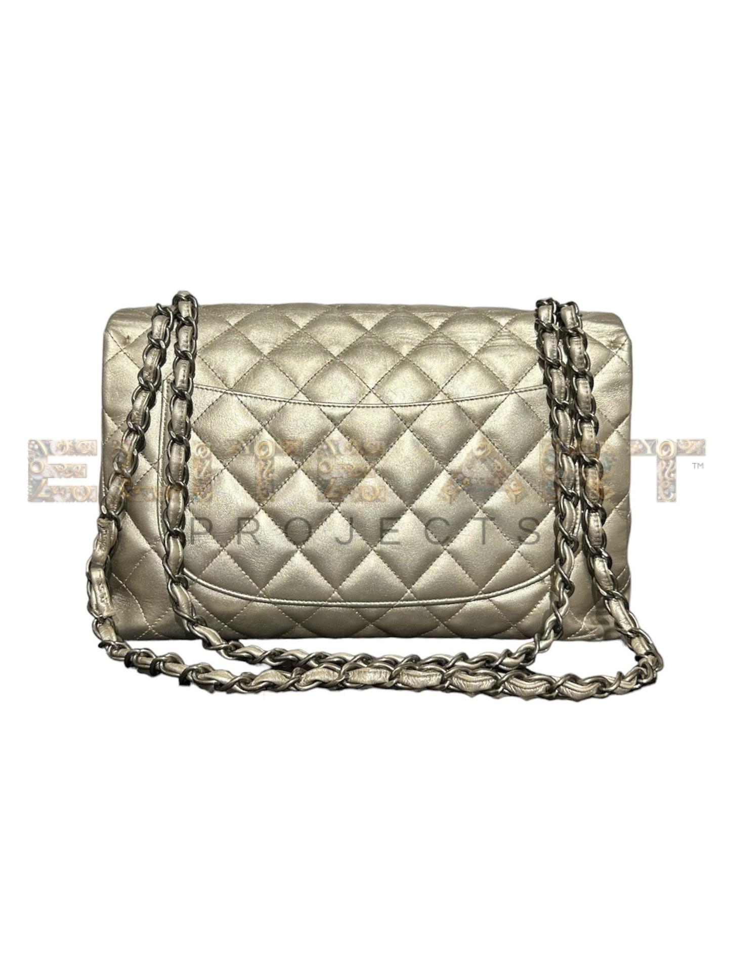 Chanel, Jumbo, bag, quilted, golden leather, silver hardware, smooth interior