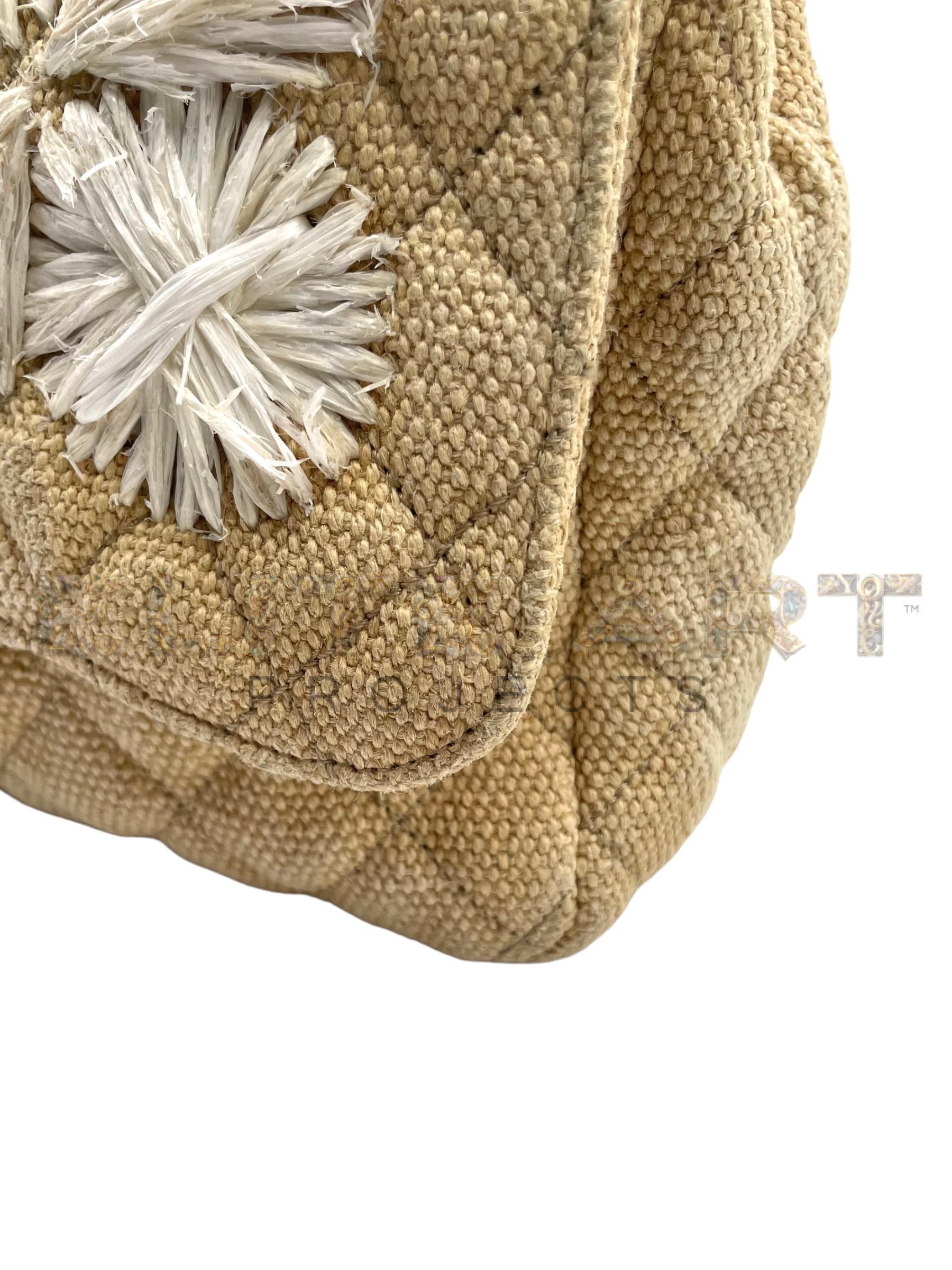 Jumbo bag, raffia, beige, floral embroidery, gold-tone accents, spacious, practical, style, functionality, 2009/10, good condition