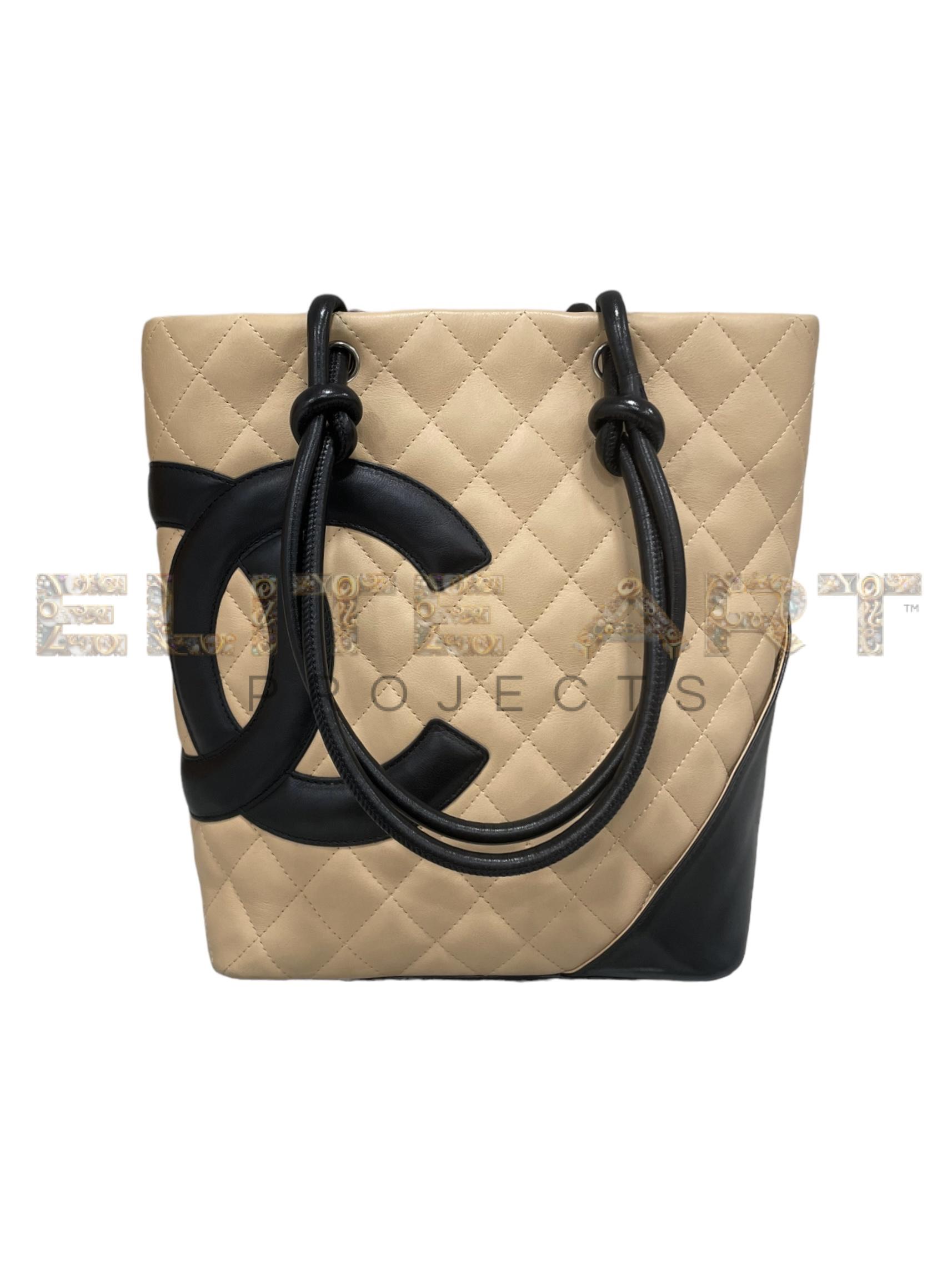 Cambon, beige and black leather, PST motif, silver hardware, elegance
