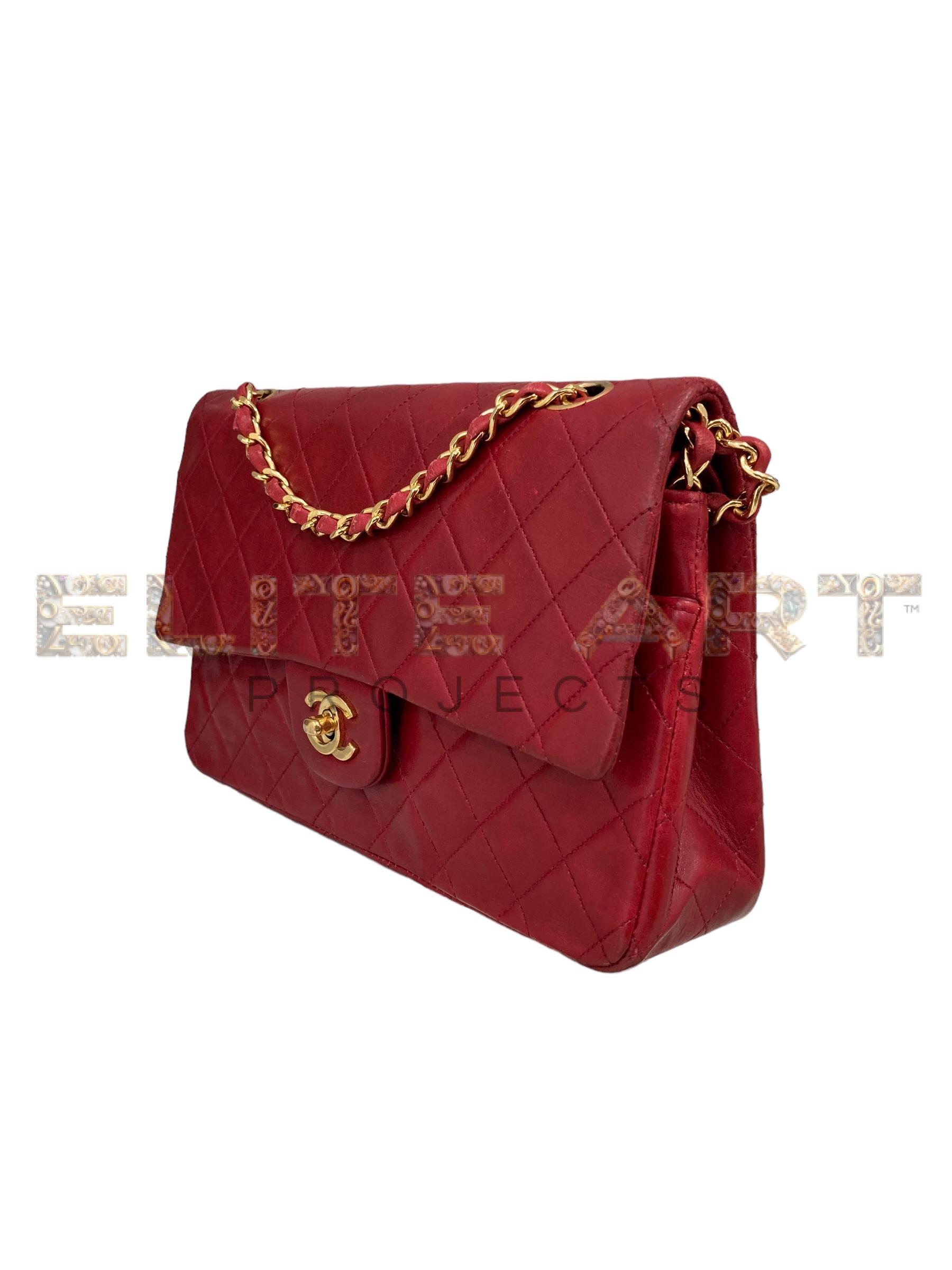 Chanel, Timeless Double Flap, luxury, red leather, golden inserts, elegance