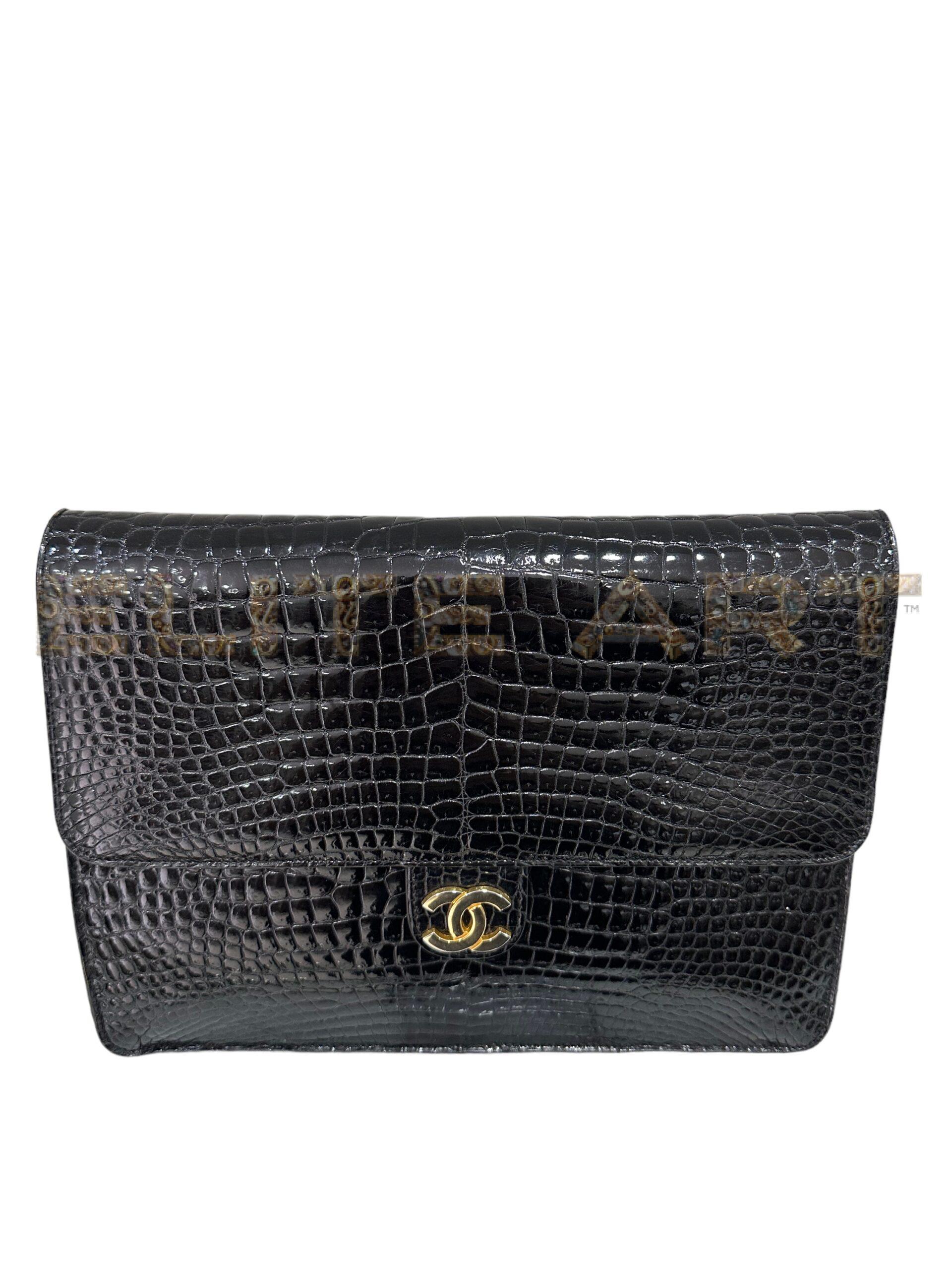 Timeless bag, black coco leather, golden inserts, elegance