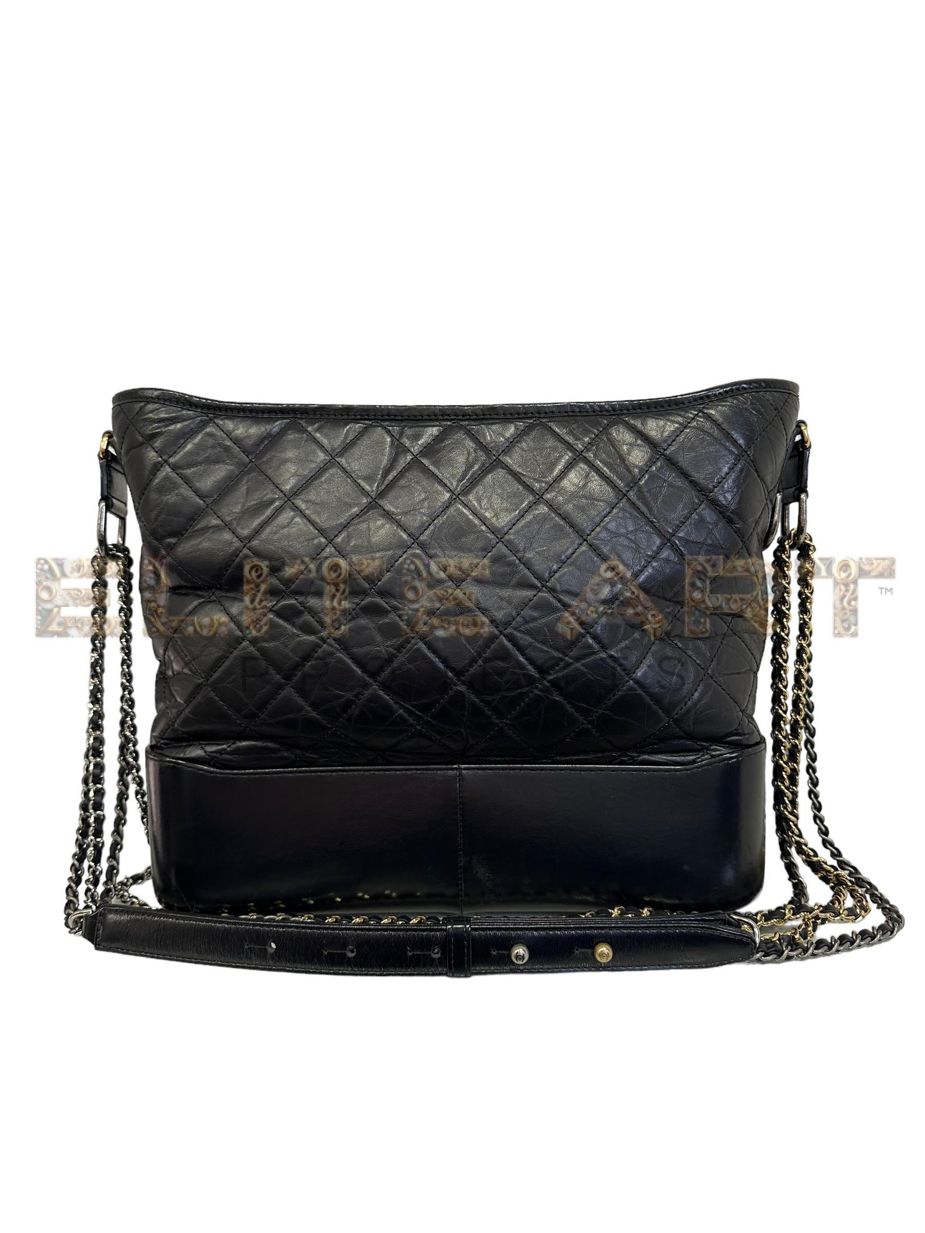 Chanel, Gabrielle, XL, bag, black leather, gold hardware, zip closure, good condition