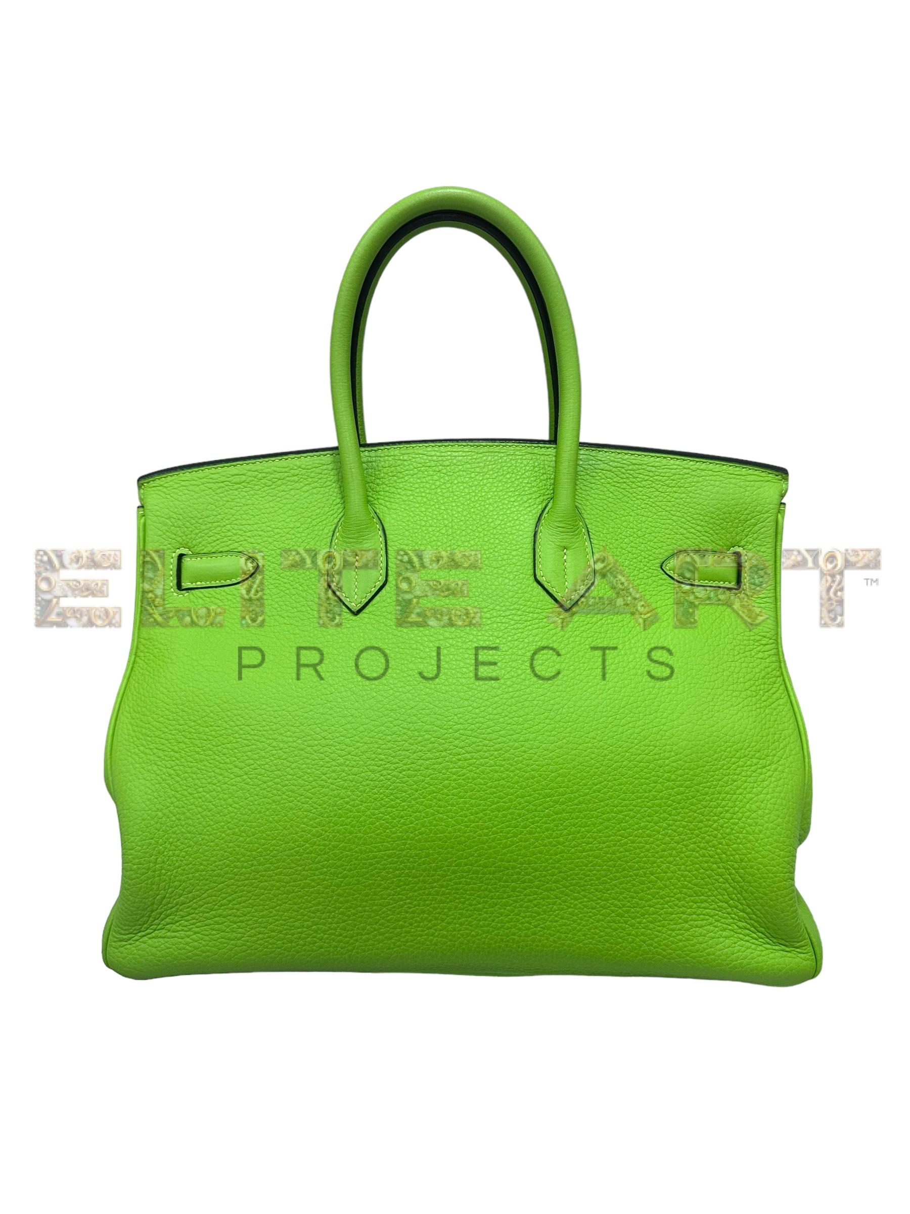 Hermès Birkin 35, luxury handbag, Clemence leather, Green Apple color, iconic purse, golden hardware, spacious interior