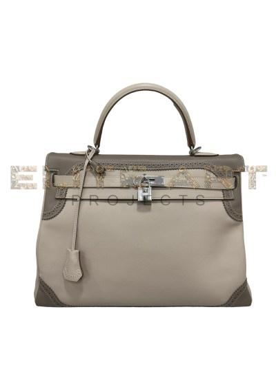 Hermès Kelly 35 Ghillies Evercalf Craie/Taupe Elite Art Projects