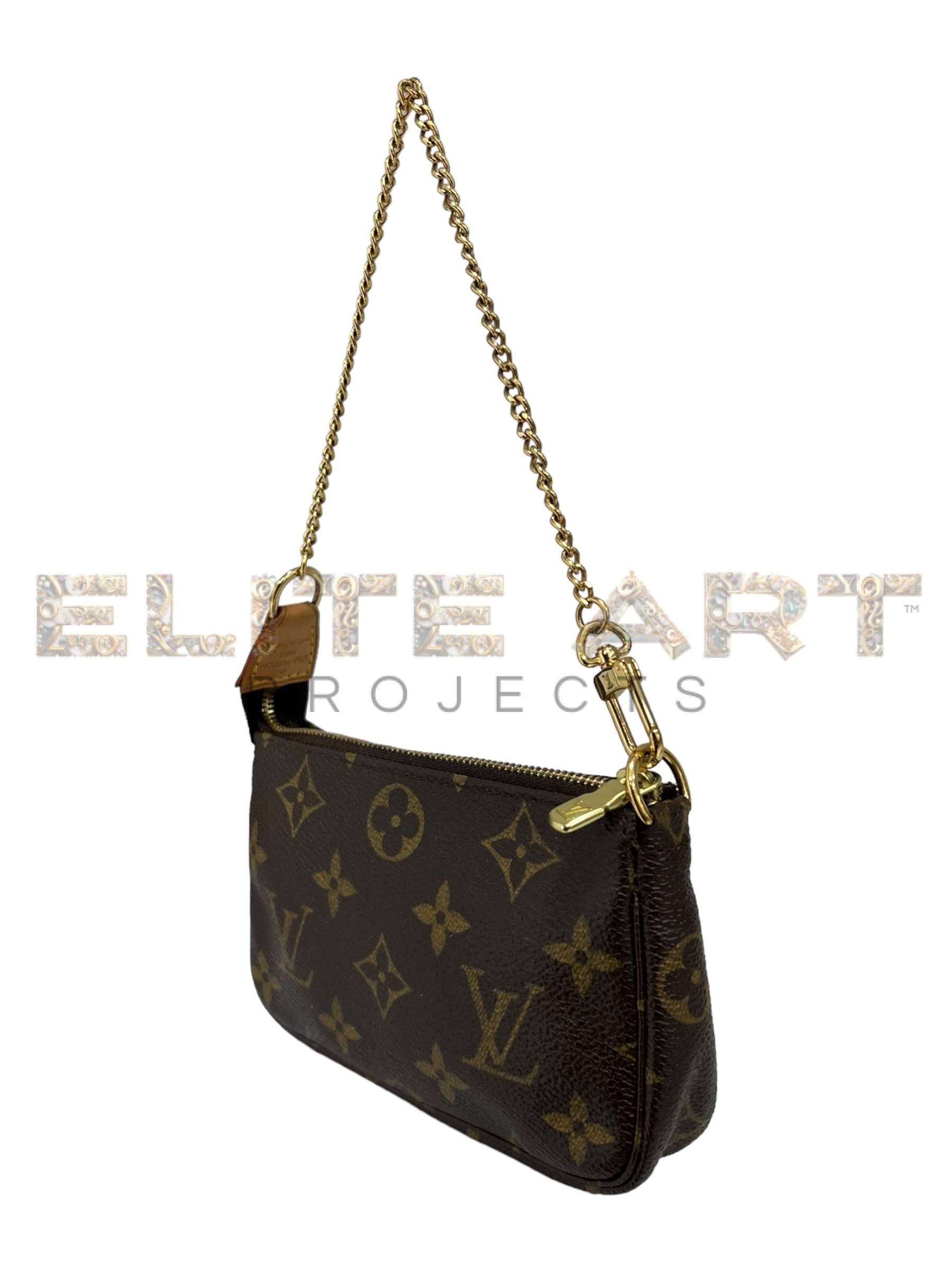 Louis Vuitton pochette, Accessoires model, Mini size, monogram canvas, golden hardware, Elite Art Projects, ELS Fashion TV