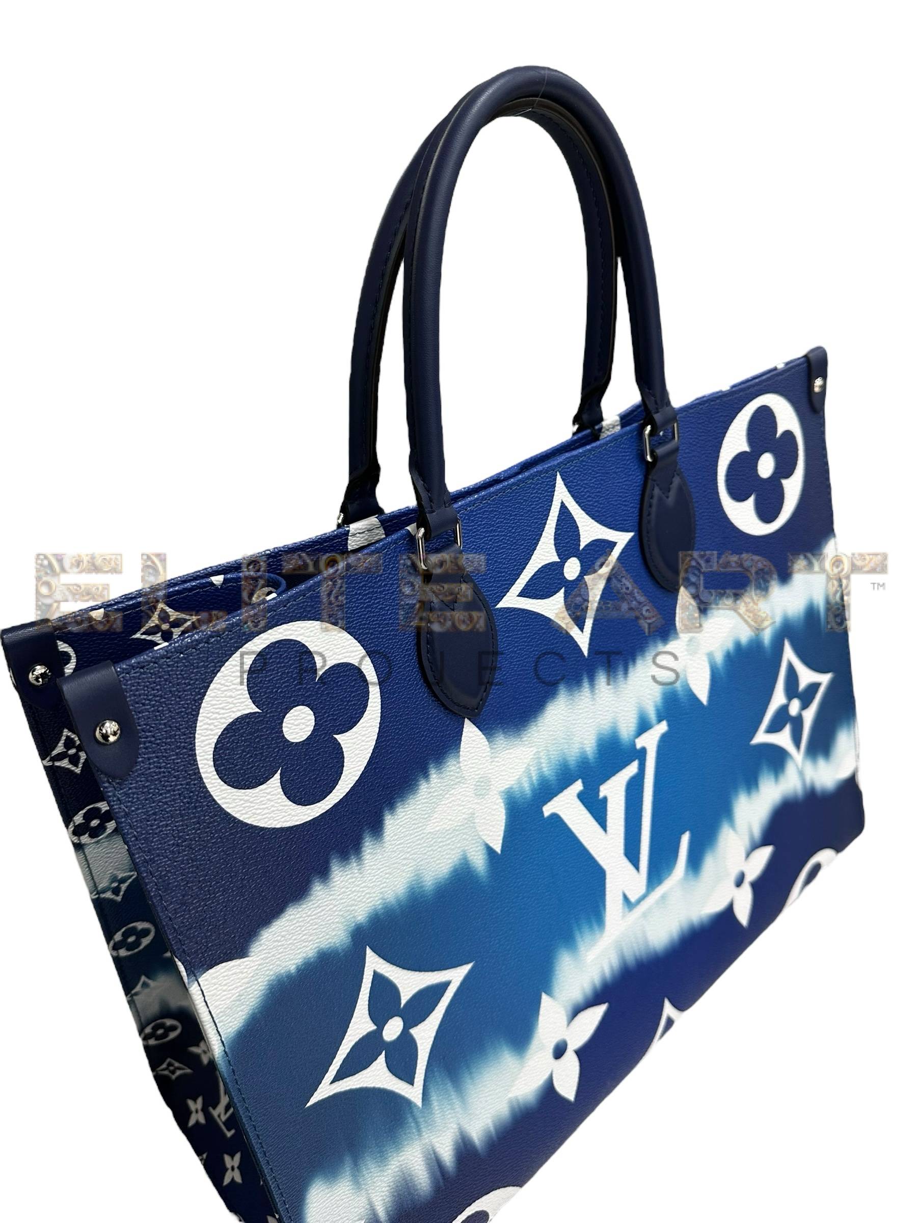 Louis Vuitton handbag, On The Go model, GM size, Escale line, gradient canvas, blue leather inserts, silver hardware, Elite Art Projects, ELS Fashion TV