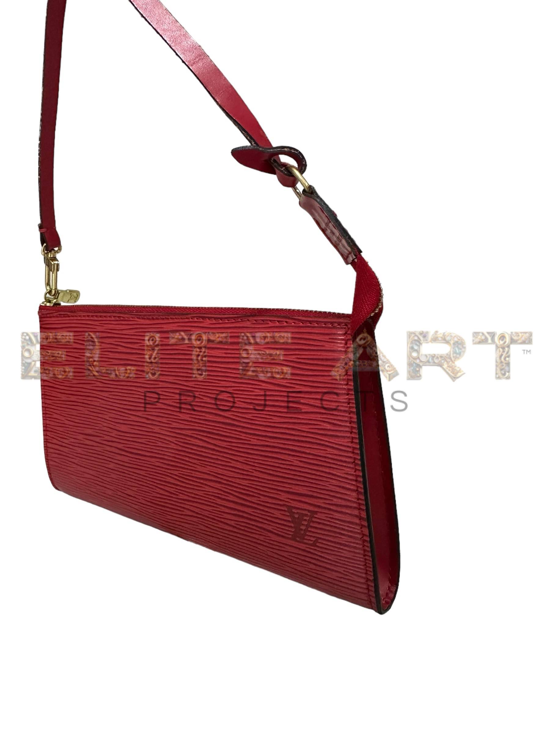 Louis Vuitton clutch, red epi leather, golden hardware, Elite Art Projects, ELS Fashion TV