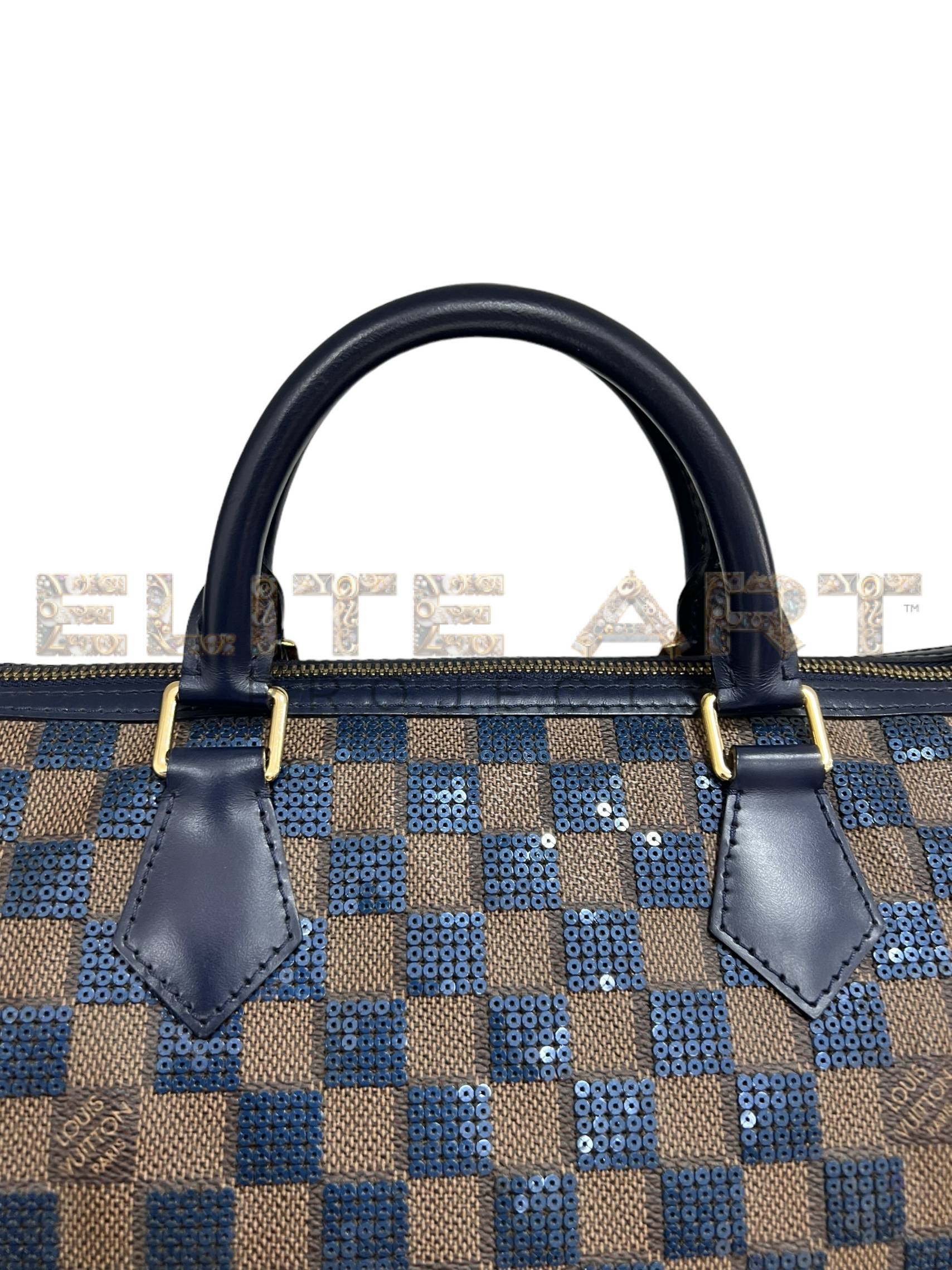 Louis Vuitton handbag, Speedy limited edition model, size 30, brown canvas, leather inserts, golden hardware, Elite Art Projects, ELS Fashion TV